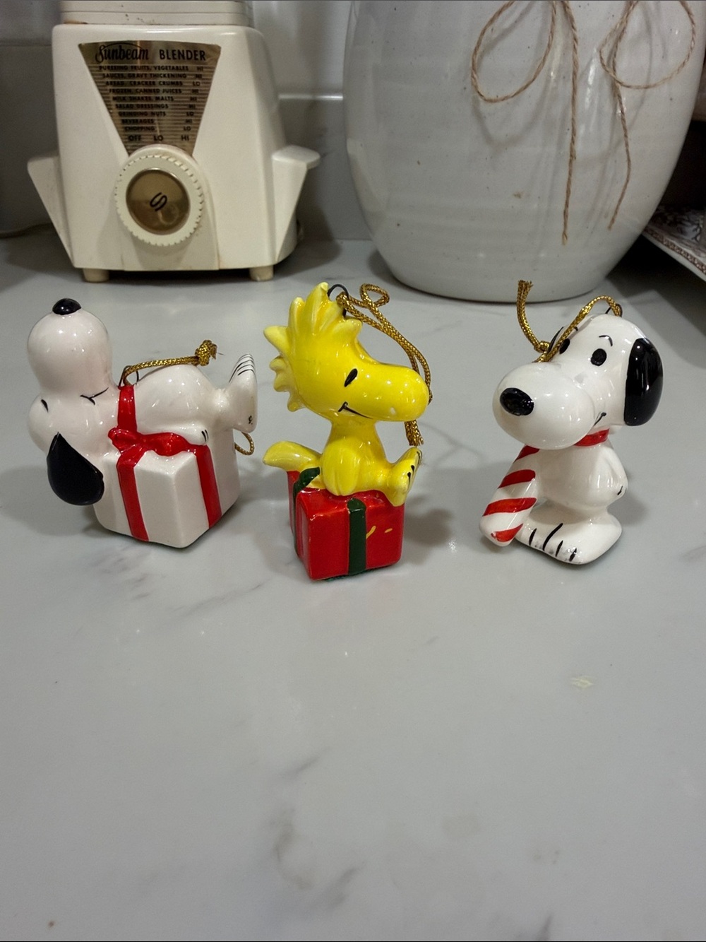 3 Peanuts Christmas Ornaments Snoopy/Woodstock United Features. 1958 & 1965 .